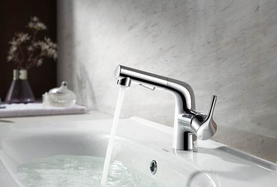 Zn Alloy A91221 Basin Mixer Faucet , Chrome Pull Out Spout Tap
